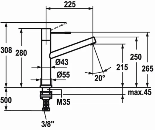 KWC Kchenarmatur Ono 10.151.043.700FL Einhebelmischer Edelstahl massiv mit Festauslauf Vorfenstermontage (123113)