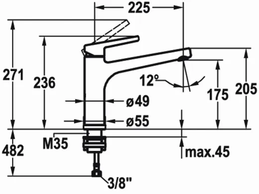 KWC K�chenarmatur Suno 10.171.043.000FL Einhebelmischer Chrom mit Festauslauf Vorfenstermontage (123955)