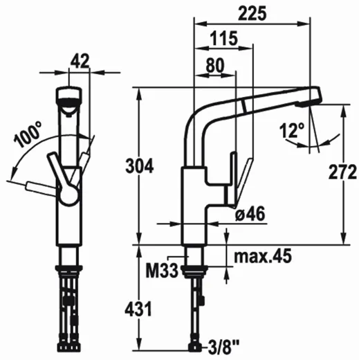 KWC Kchenarmatur Suno 10.171.003.000FL Einhebelmischer Chrom mit Zugauslauf und Brausefunktion (123971)