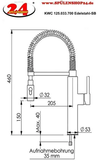 KWC Kchenarmatur Kuri Inox 125.033.700 Einhebelmischer Edelstahl mit Pendelbrause (125.033.700)