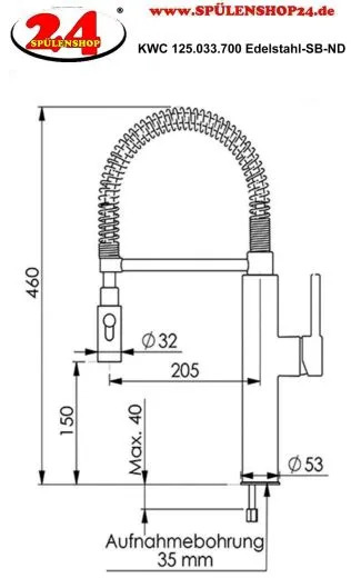 KWC Kchenarmatur Kuri Inox 125.033.700ND Einhebelmischer Edelstahl mit Pendelbrause Niederdruck (125.033.700ND)