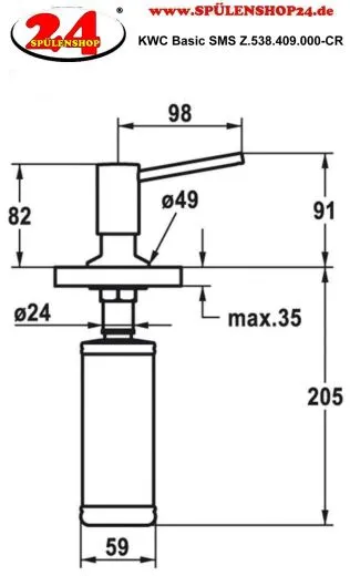 ✅ KWC Seifenspender Basic Z.538.409.000 Splmittelspender / Dispenser Chrom (538409)