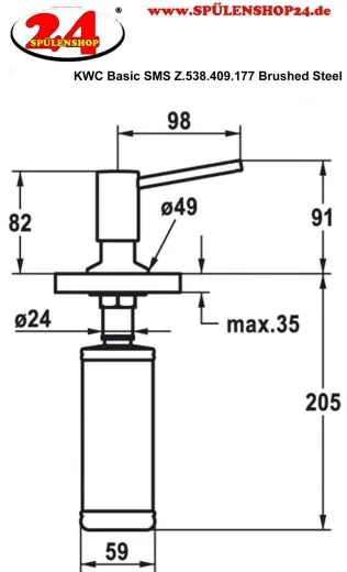 KWC Seifenspender Basic Z.538.409.177 Splmittelspender / Dispenser Brushed Steel (538411)