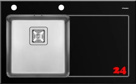Pyramis Kchensple Crystalon (86x53) 1B 1D Schwarz LH Kombination aus Sicherheitsglas und Edelstahlbecken