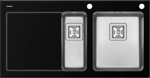 Pyramis Kchensple Crystalon (100x52) 1 1/2B 1D Schwarz RH Kombination aus Sicherheitsglas und Edelstahlbecken