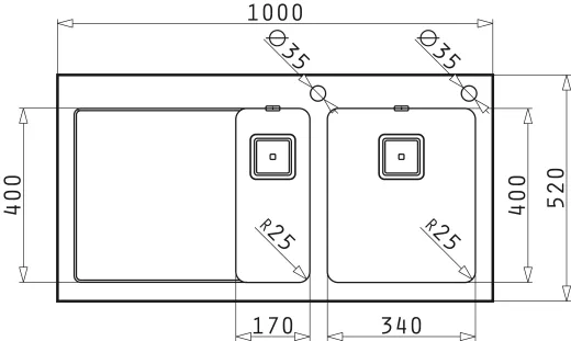 Pyramis Kchensple Crystalon (100x52) 1 1/2B 1D Schwarz RH Kombination aus Sicherheitsglas und Edelstahlbecken