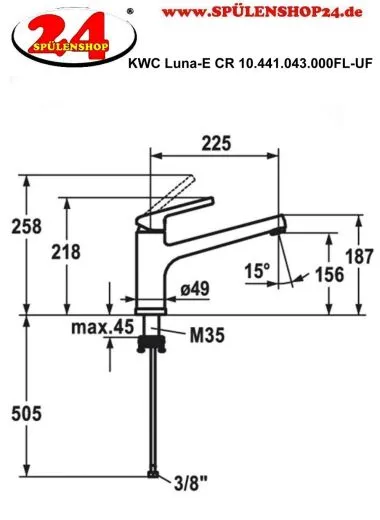 KWC Kchenarmatur Luna-E 10.441.043.000FL Einhebelmischer Chrom mit Festauslauf fr Unterfenstermontage (125135)