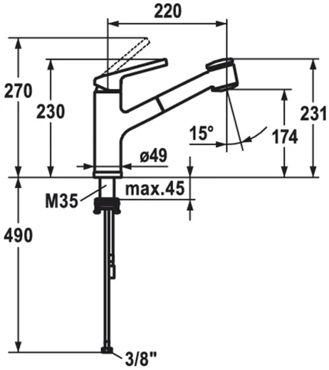 KWC Kchenarmatur Luna-E 10.441.053.000FL Einhebelmischer Chrom mit Zugauslauf Unterfenstermontage (125136)