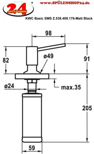 KWC Seifenspender Basic Z.538.409.176 Splmittelspender / Dispenser Matt Black (538410)