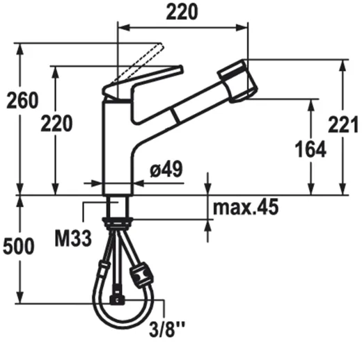 KWC Kchenarmatur Luna-E 10.441.033.176FL Einhebelmischer Matt Black mit Zugauslauf und Brausefunktion (124751)