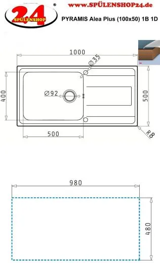 PYRAMIS Kchensple Alea Plus (100x50) 1B 1D Einbausple / Edelstahlsple Siebkorb als Drehknopfventil