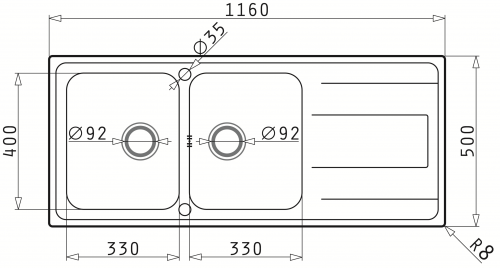 PYRAMIS Kchensple Alea (116x50) 2B 1D Einbausple / Doppelsple Siebkorb als Drehknopfventil