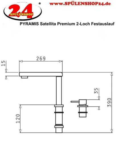 PYRAMIS K�chenarmatur Satellita Premium Einhebelmischer Chrom 2-Loch mit Festauslauf Vorfenstermontage versenkbar