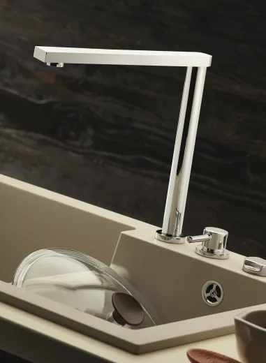 PYRAMIS K�chenarmatur Satellita Premium Einhebelmischer Chrom 2-Loch mit Festauslauf Vorfenstermontage versenkbar