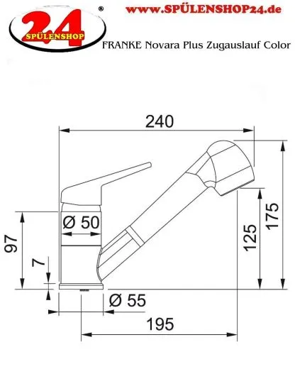 FRANKE Kchenarmatur Novara Plus Fragranit+ Einhebelmischer mit Zugauslauf und Brausefunktion 120 schwenkbar