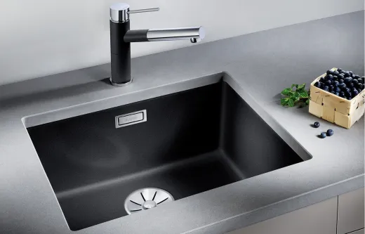 ✅ BLANCO Subline 500-U Silgranit PuraDurII Granitsple / Unterbaubecken Ablaufsystem InFino Farbe: Wei