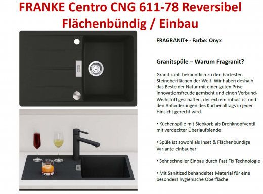 FRANKE Kchensple Centro CNG 611-78 Fragranit+ Einbausple / Granitsple Flchenbndig mit Siebkorb als Drehknopfventil