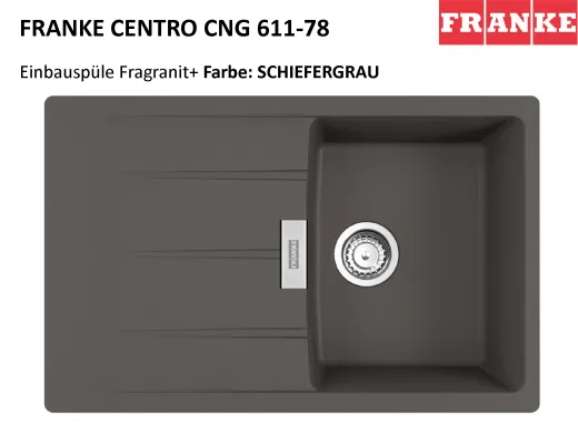 FRANKE Kchensple Centro CNG 611-78 Fragranit+ Einbausple / Granitsple mit Siebkorb als Drehknopfventil
