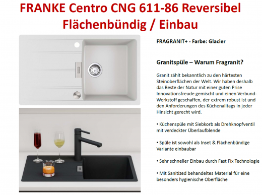 x FRANKE Kchensple Centro CNG 611-86 Fragranit+ Einbausple / Granitsple Flchenbndig mit Siebkorb als Drehknopfventil