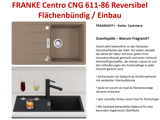 x FRANKE Kchensple Centro CNG 611-86 Fragranit+ Einbausple / Granitsple Flchenbndig mit Siebkorb als Drehknopfventil