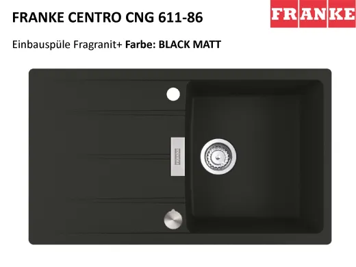 FRANKE Kchensple Centro CNG 611-86 Fragranit+ Einbausple / Granitsple mit Siebkorb als Drehknopfventil