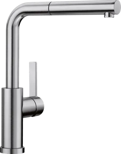 BLANCO Kchenarmatur Lanora-S-F Edelstahl massiv Einhebelmischer mit Zugauslauf Auslauf schwenkbar zur Vorfenstermontage