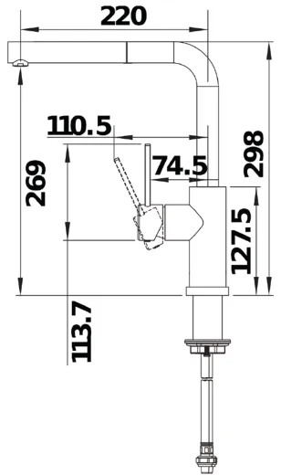 BLANCO Kchenarmatur Lanora-S-F Edelstahl massiv Einhebelmischer mit Zugauslauf Auslauf schwenkbar zur Vorfenstermontage