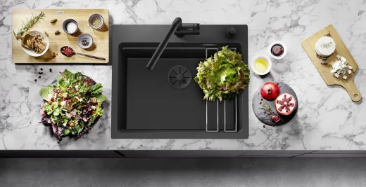 BLANCO InFino Ab- und berlaufset mit berlauf C-overflow Schwarz fr Doppelbecken und 1 1/2 Becken