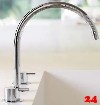 VOLA Kchenarmatur KV15-20 Chrom matt Spltischmischer / Dreilocharmatur mit Schwenkauslauf