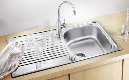 BLANCO Kchensple Tipo 45-S Einbausple / Edelstahlsple Siebkorb als Drehknopfventil