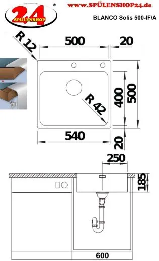 BLANCO Kchensple Solis 500-IF/A Edelstahlsple / Einbausple Flachrand mit Ablaufsystem InFino und PushControl