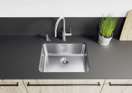 BLANCO Solis 340/180-U Becken rechts Edelstahlsple / Unterbaubecken mit Ablaufsystem InFino und Handbettigung