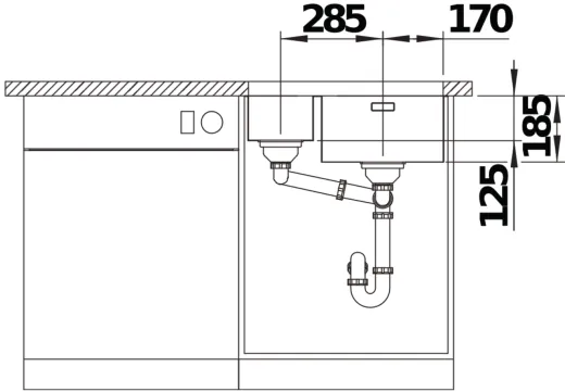 BLANCO Solis 340/180-U Becken rechts Edelstahlsple / Unterbaubecken mit Ablaufsystem InFino und Handbettigung