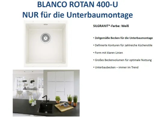 BLANCO Rotan 400-U Silgranit PuraDurII Granitsple / Unterbaubecken in 7 Farbtnen mit Handbettigung