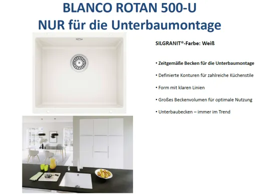 BLANCO Rotan 500-U Silgranit PuraDurII Granitsple / Unterbaubecken in 7 Farbtnen mit Handbettigung