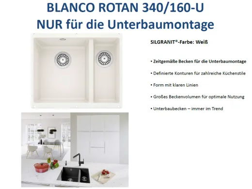 BLANCO Rotan 340/160-U Silgranit PuraDurII Granitsple / Unterbaubecken mit Handbettigung