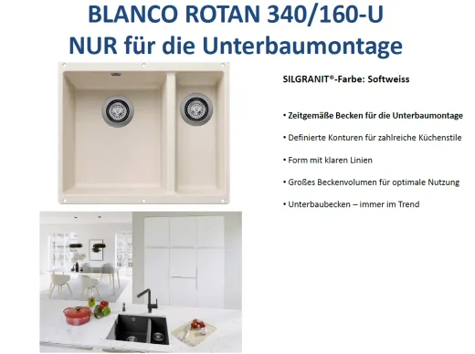 BLANCO Rotan 340/160-U Silgranit PuraDurII Granitsple / Unterbaubecken mit Handbettigung