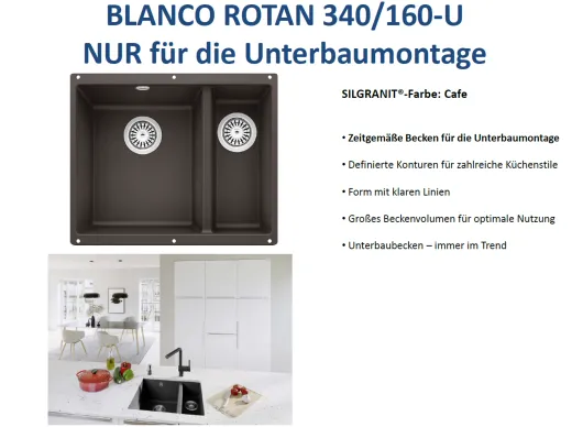 BLANCO Rotan 340/160-U Silgranit PuraDurII Granitsple / Unterbaubecken mit Handbettigung