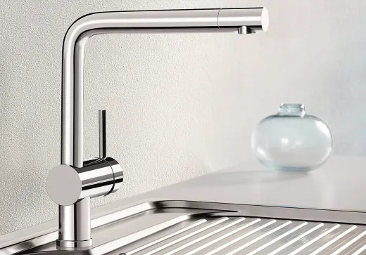 BLANCO Kchenarmatur Linus PVD Steel Einhebelmischer / Spltischarmatur mit Festauslauf 360 schwenkbarer Auslauf
