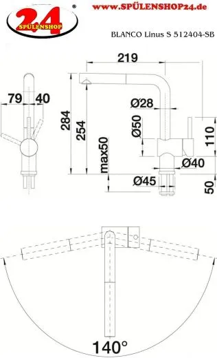 BLANCO Kchenarmatur Linus-S PVD Steel Einhebelmischer / Spltischarmatur mit Zugauslauf 140 schwenkbarer Auslauf