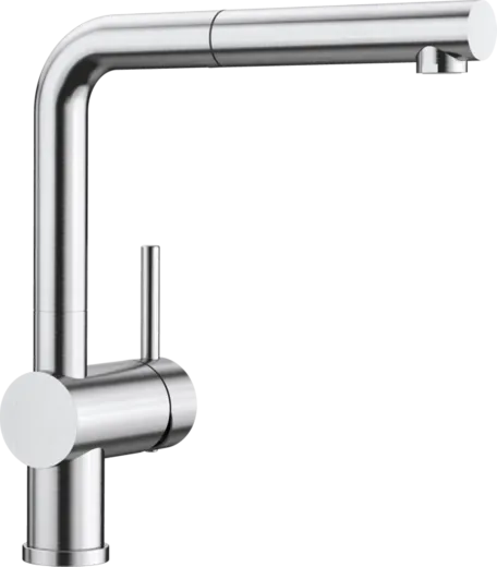 BLANCO Kchenarmatur Linus-S PVD Steel Einhebelmischer / Spltischarmatur mit Zugauslauf 140 schwenkbarer Auslauf