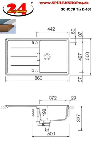 SCHOCK Kchensple Tia D-100 Cristadur Nano-Granitsple / Einbausple mit Drehexcenter