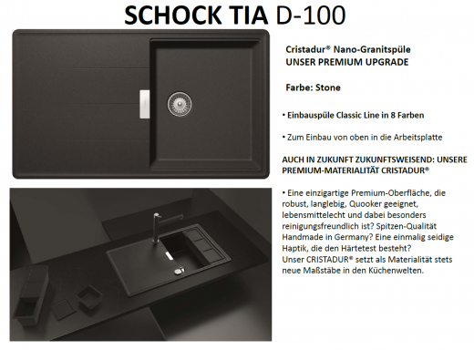 SCHOCK Kchensple Tia D-100 Cristadur Nano-Granitsple / Einbausple mit Drehexcenter