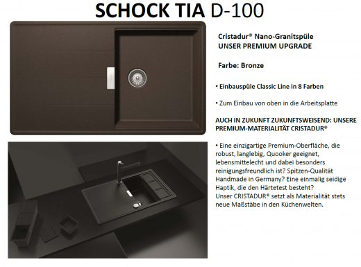 SCHOCK Kchensple Tia D-100 Cristadur Nano-Granitsple / Einbausple mit Drehexcenter
