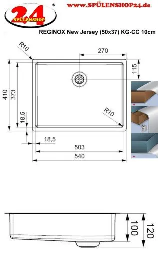 REGINOX Clean & Care New Jersey 50x37 KG-CC (10cm) Einbausple Edelstahl mit Flachrand 3 in 1 ohne berlauf unterfahrbar Barrierefrei*