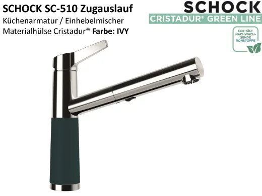 SCHOCK K�chenarmatur SC-510 Cristadur� Green Line Einhebelmischer Zugauslauf 120� schwenkbarer Auslauf mit Materialh�lse und Schlauchbrause