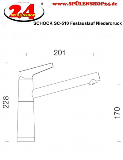 SCHOCK Kchenarmatur SC-510 Cristalite Basic Line Einhebelmischer Festauslauf 360 schwenkbarer Auslauf mit Materialhlse Niederdruck