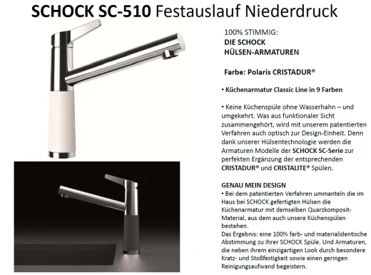 SCHOCK Kchenarmatur SC-510 Cristadur Classic Line Einhebelmischer Festauslauf 360 schwenkbarer Auslauf mit Materialhlse Niederdruck