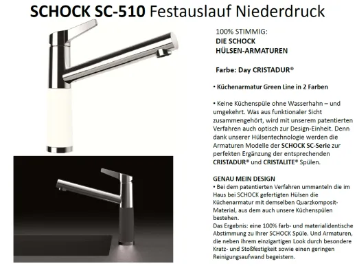 SCHOCK Kchenarmatur SC-510 Cristadur Green Line Einhebelmischer Festauslauf 360 schwenkbarer Auslauf mit Materialhlse Niederdruck