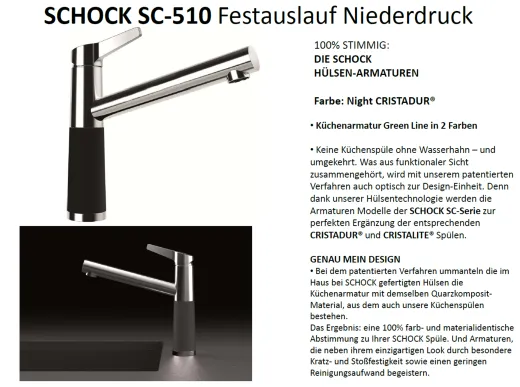 SCHOCK Kchenarmatur SC-510 Cristadur Green Line Einhebelmischer Festauslauf 360 schwenkbarer Auslauf mit Materialhlse Niederdruck